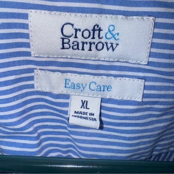 📌Croft & Barrow Men’s Short Sleeve Button-Down Shirt Blue White Pinstripe XL - Picture 4 of 6